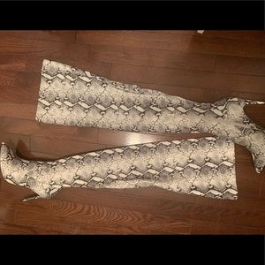 Faux snake skin over the knee boots